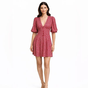 Eggie Red Floral Puff Sleeve Mini Dress – Small Romantic